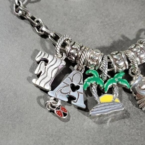 Brighton Charm Bracelet Silver Pl Travel Theme Seahorse Palm Tree Ladybug Heart - Picture 7 of 9